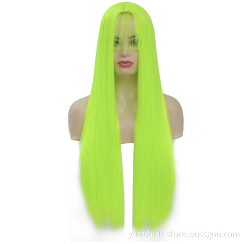 Fluorescent Green Long Straight Synthetic Non Lace Front Wigs Light Green Wig Middle Part Pastel Cosplay  Wigs for Black Women